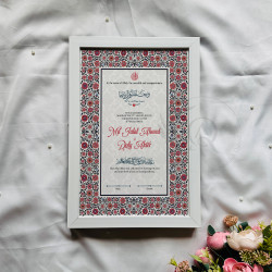 Persian Red Floral Nikahnama – Islamic Marriage Certificate with Wooden Frame.