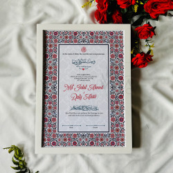Persian Red Floral Nikahnama – Islamic Marriage Certificate with Wooden Frame.