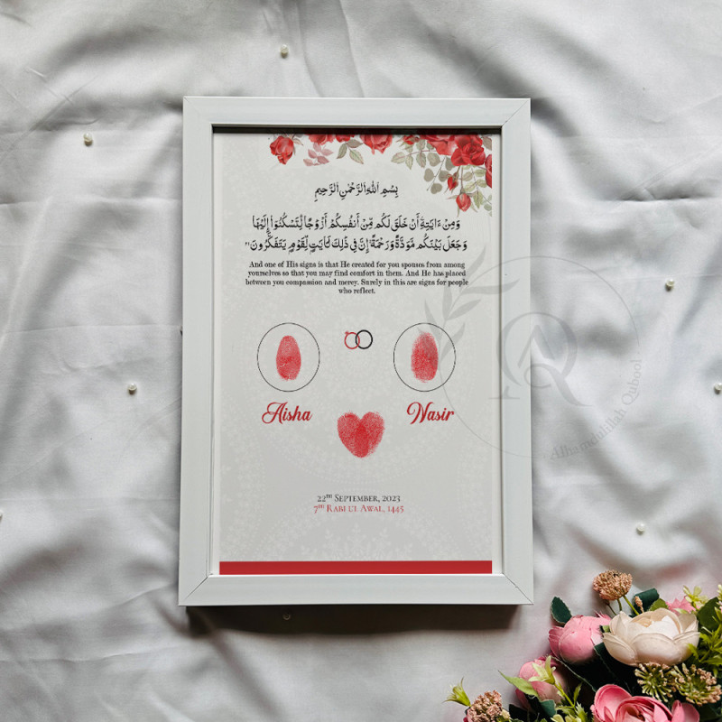 Fingerprint Nikahnama – Islamic Marriage Certificate with Red Rose & Minimal Art