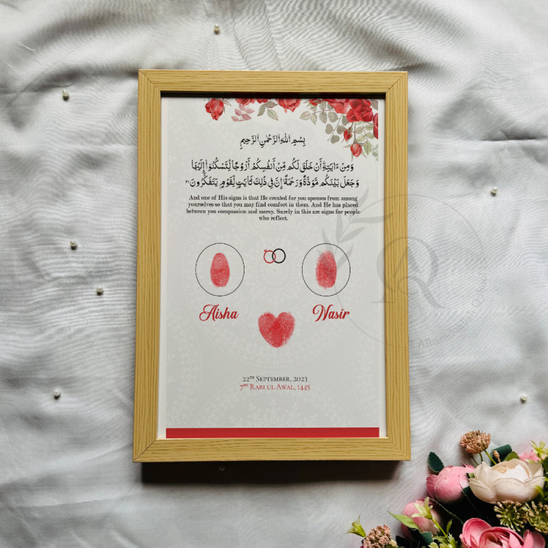 Fingerprint Nikahnama – Islamic Marriage Certificate with Red Rose & Minimal Art