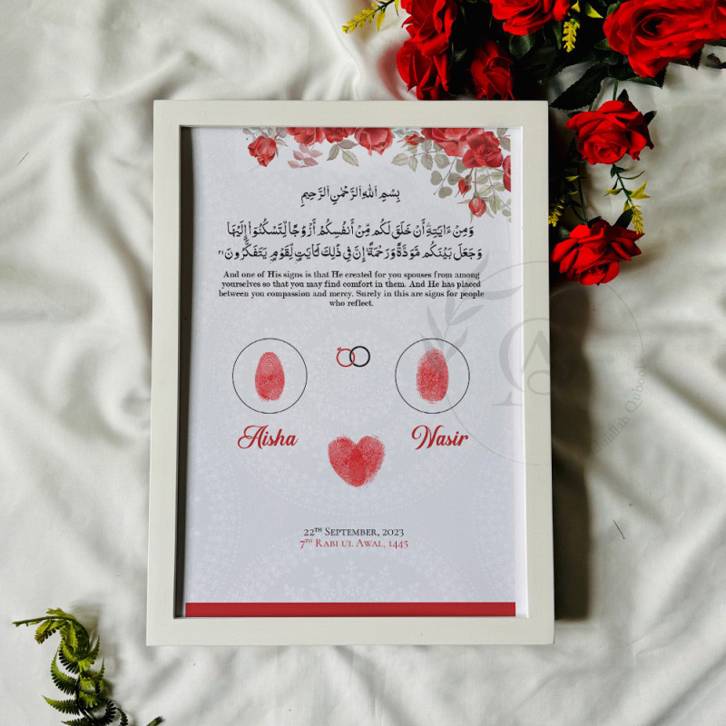 Fingerprint Nikahnama – Islamic Marriage Certificate with Red Rose & Minimal Art