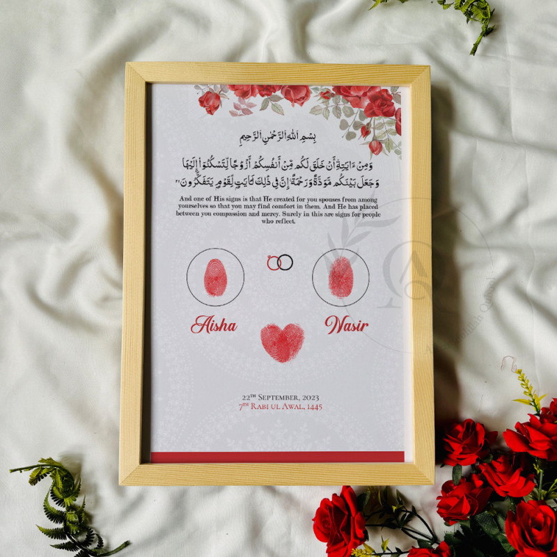 Fingerprint Nikahnama – Islamic Marriage Certificate with Red Rose & Minimal Art
