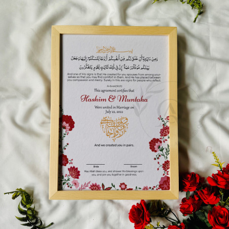 Ibtida-e-Ishq Nikahnama – Floral Islamic Marriage Certificate with Heart Calligraphy