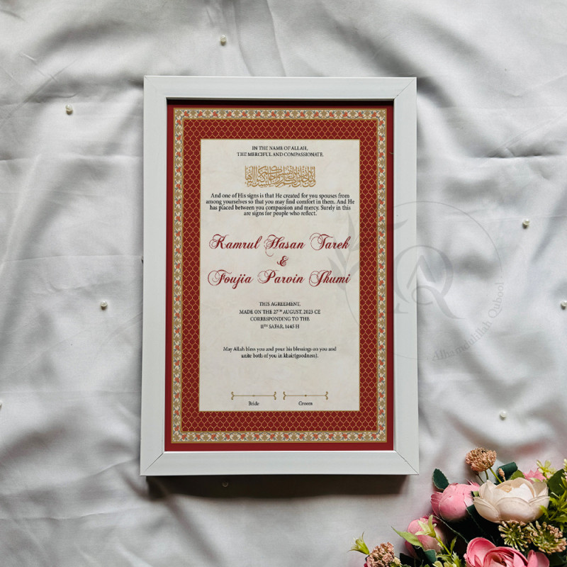 Red Gold Nikahnama – Elegant Islamic Marriage Certificate