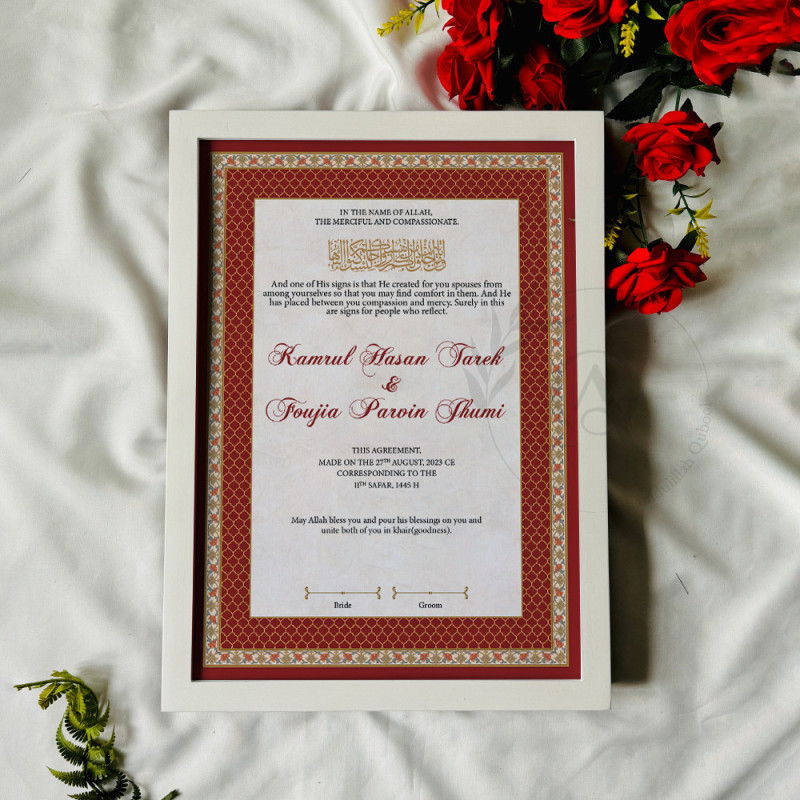 Red Gold Nikahnama – Elegant Islamic Marriage Certificate