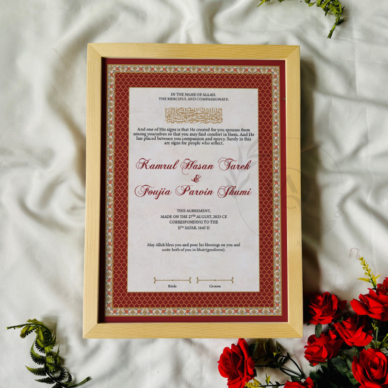 Red Gold Nikahnama – Elegant Islamic Marriage Certificate
