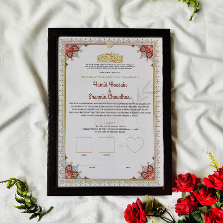 Meethaq-e-Mohabbat Nikahnama – Classic Islamic Marriage Certificate with Floral Border