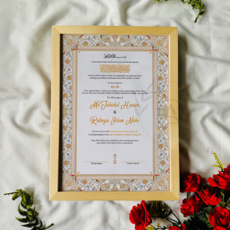 Golden Floral Nikahnama – Islamic Marriage Certificate