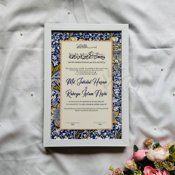 Ottoman Bloom Nikahnama – Blue Floral Islamic Marriage Certificate Art