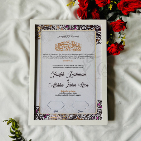 Regal Veil Gold Floral Nikahnama – Elegant Islamic Marriage Certificate Design