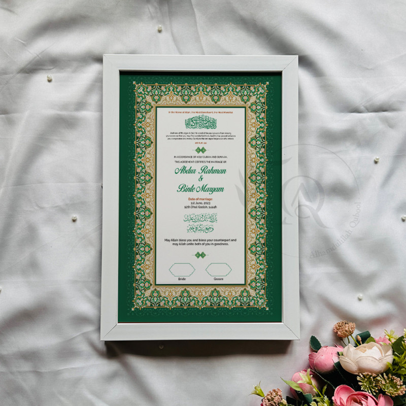 Sundus Emerald Nikahnama – Islamic Marriage Certificate in Green & Gold
