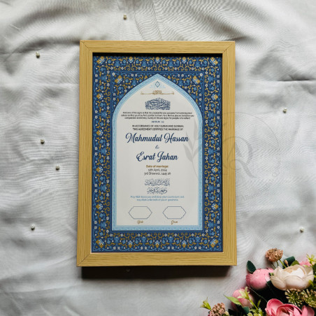 Noor al-Qamar – Blue Arch Floral Nikahnama | Islamic Marriage Certificate