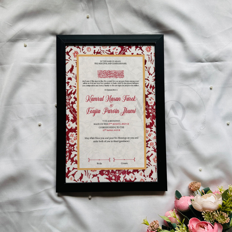 Crimson Tapestry Nikahnama – Red Folk Floral Islamic Marriage Certificate
