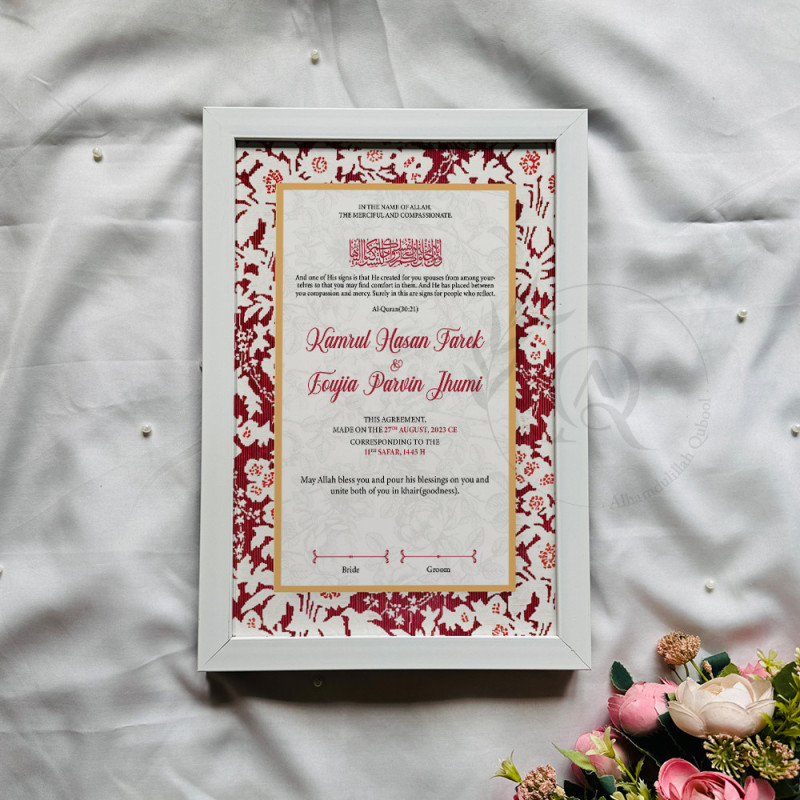 Crimson Tapestry Nikahnama – Red Folk Floral Islamic Marriage Certificate