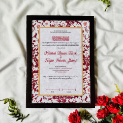 Crimson Tapestry Nikahnama – Red Folk Floral Islamic Marriage Certificate