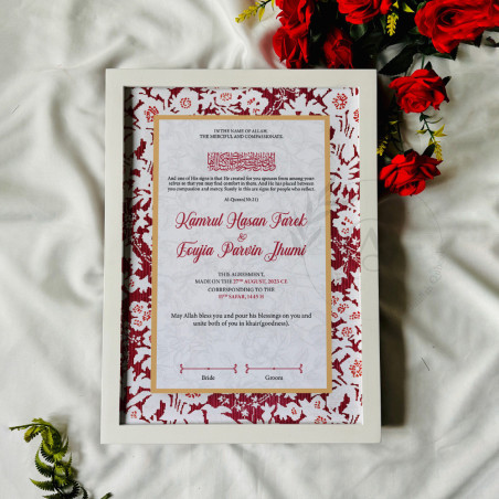 Crimson Tapestry Nikahnama – Red Folk Floral Islamic Marriage Certificate