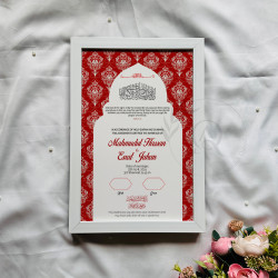 Ruby Arch Nikahnama | Bold Red Islamic Wedding Certificate – Mosque Inspired Design