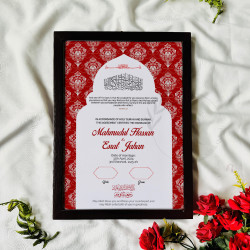 Ruby Arch Nikahnama | Bold Red Islamic Wedding Certificate – Mosque Inspired Design