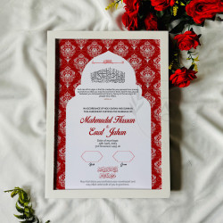 Ruby Arch Nikahnama | Bold Red Islamic Wedding Certificate – Mosque Inspired Design