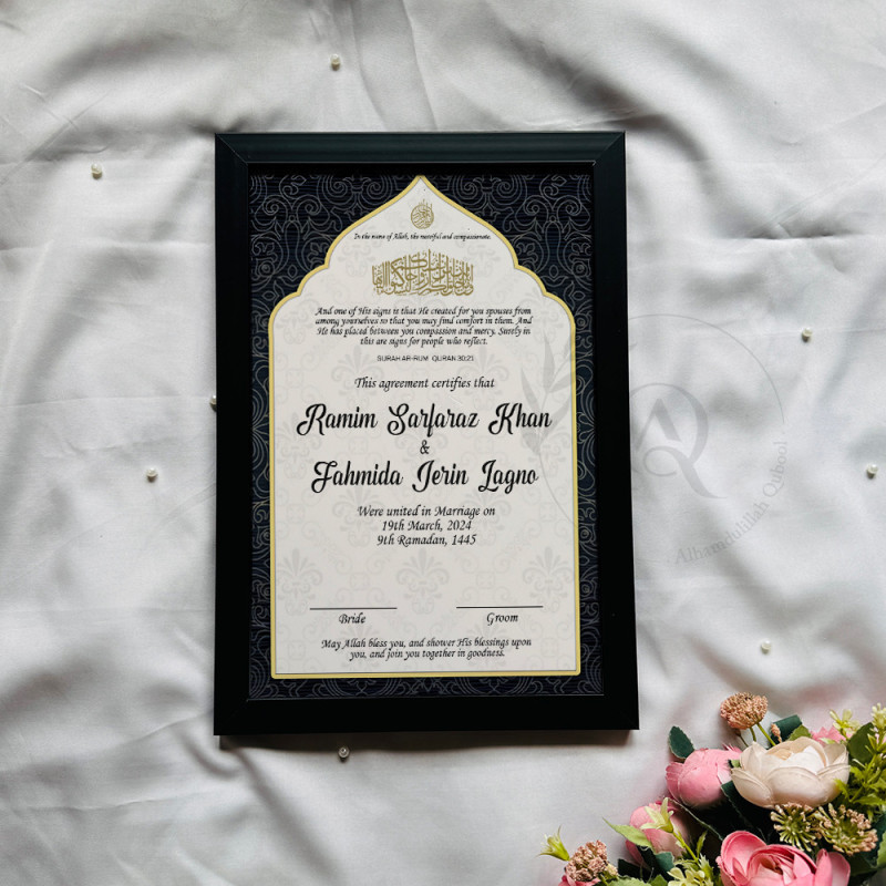 Noir Dome Nikahnama | Black & Gold Islamic Marriage Certificate – Dome Inspired Design