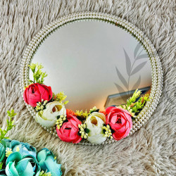 Blush Pink & Ivory Floral Wedding Mirror – Pearl Edge Bridal Gift | Round Mirror