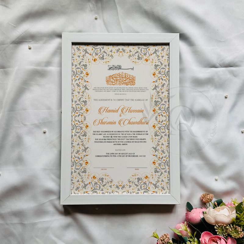 Noor-e-Safa Nikahnama | Premium Gold-Silver Floral Marriage Certificate