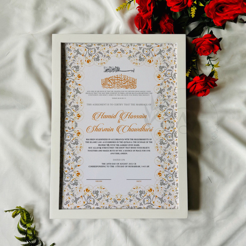 Noor-e-Safa Nikahnama | Premium Gold-Silver Floral Marriage Certificate