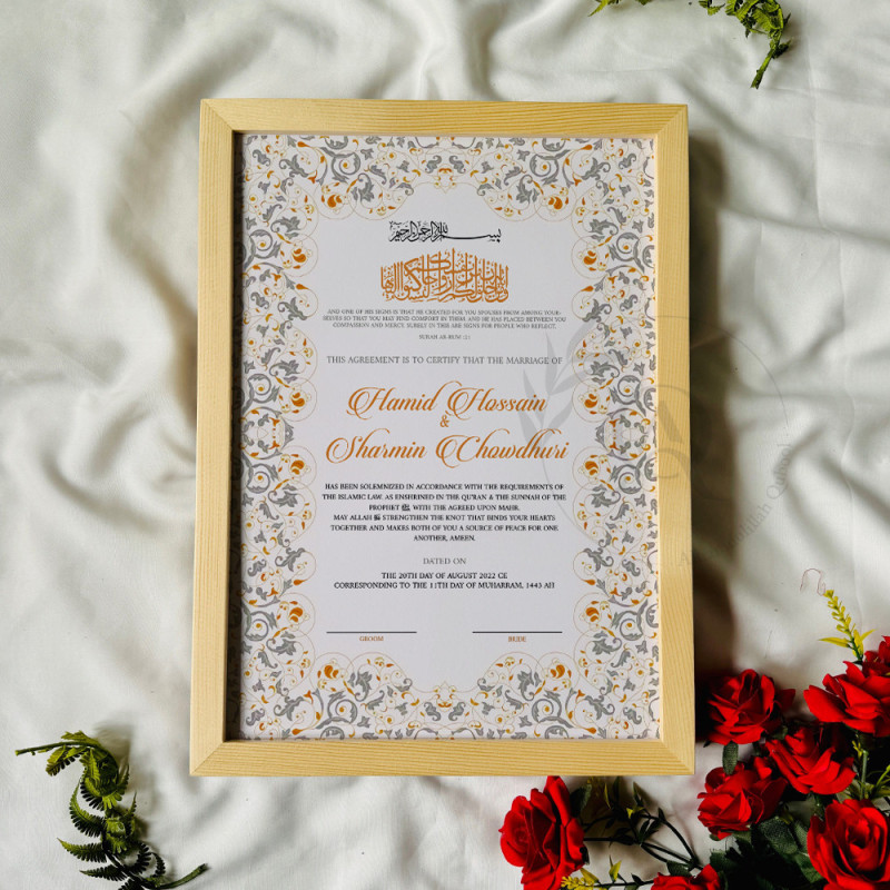 Noor-e-Safa Nikahnama | Premium Gold-Silver Floral Marriage Certificate