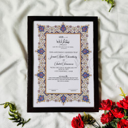 Royal Persian Bloom Nikahnama – Blue & Gold Islamic Marriage Certificate
