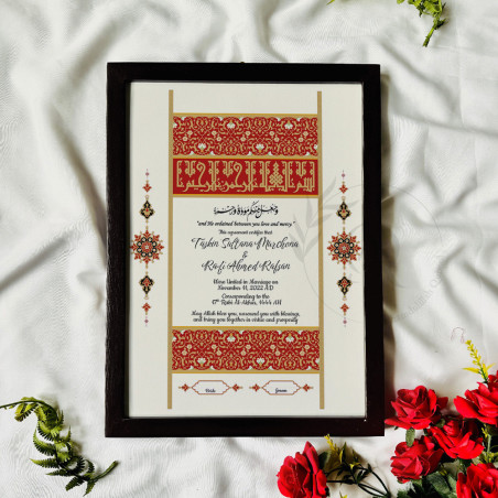 Noor-e-Mihr Nikahnama – Islamic Wedding Certificate with Crimson Gold Ornamental Design