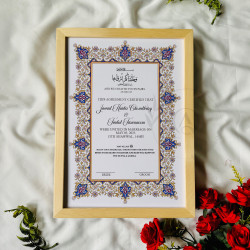 Royal Persian Bloom Nikahnama – Blue & Gold Islamic Marriage Certificate