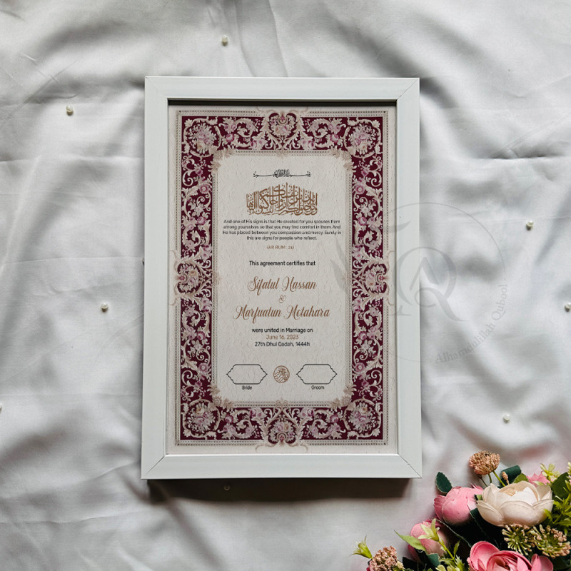 Crimson Blossom Nikahnama – Elegant Baroque Islamic Marriage Certificate