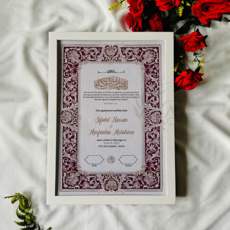 Crimson Blossom Nikahnama – Elegant Baroque Islamic Marriage Certificate