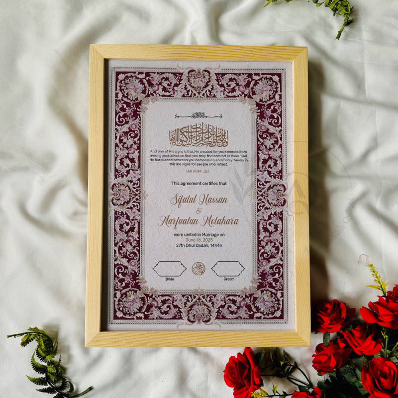Crimson Blossom Nikahnama – Elegant Baroque Islamic Marriage Certificate