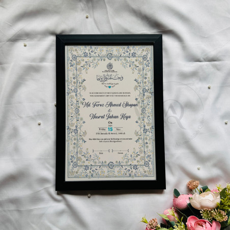 Ivory Leaf Bloom Nikahnama – Elegant Blue Gold Islamic Marriage Certificate