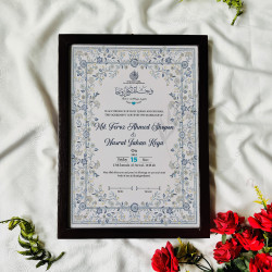 Ivory Leaf Bloom Nikahnama – Elegant Blue Gold Islamic Marriage Certificate