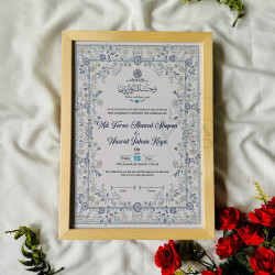 Ivory Leaf Bloom Nikahnama – Elegant Blue Gold Islamic Marriage Certificate
