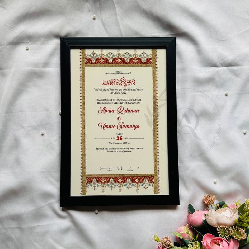 Ivory Harmony Nikahnama – Classic Red Ornamental Marriage Certificate