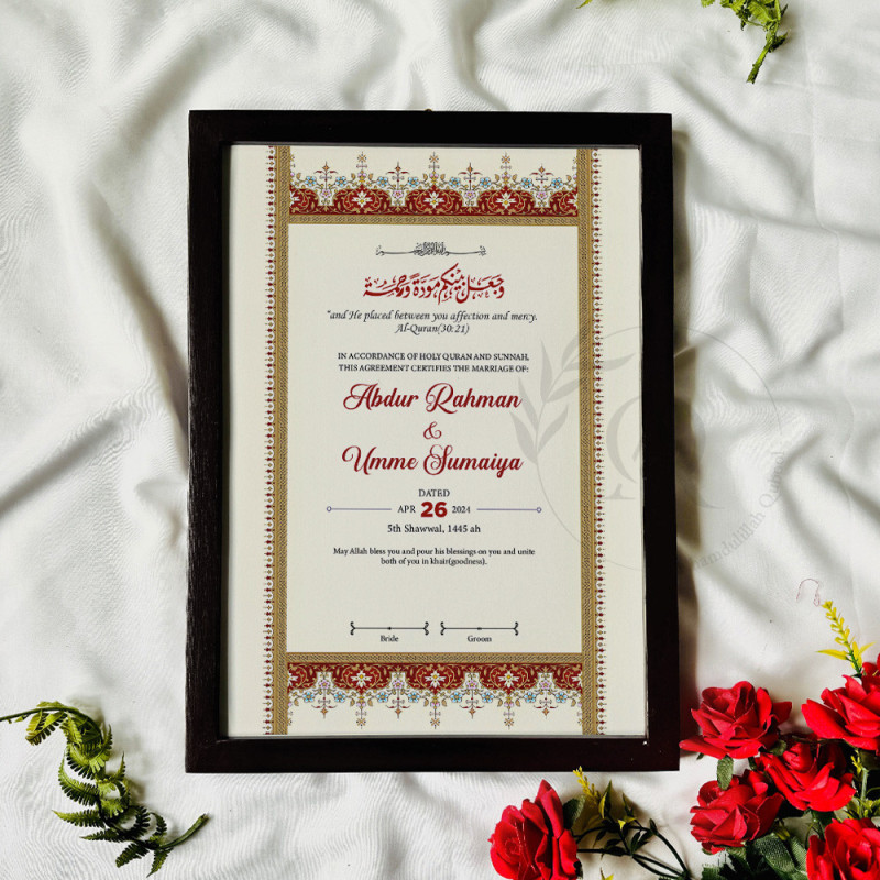 Ivory Harmony Nikahnama – Classic Red Ornamental Marriage Certificate