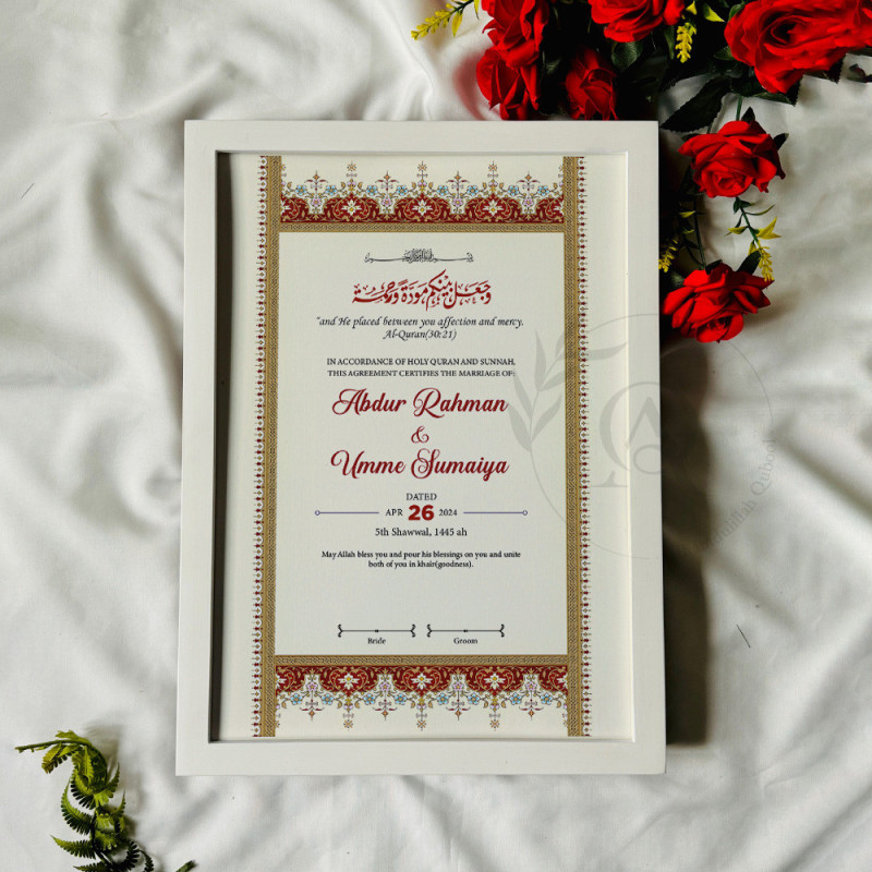 Ivory Harmony Nikahnama – Classic Red Ornamental Marriage Certificate