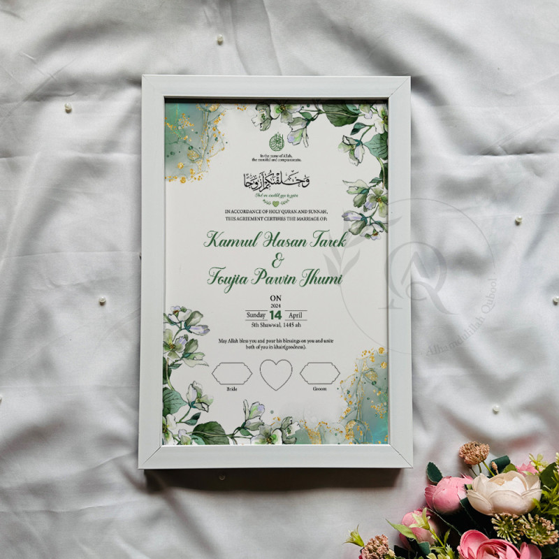 Sage Bloom Nikahnama – Elegant Green Floral Marriage Certificate