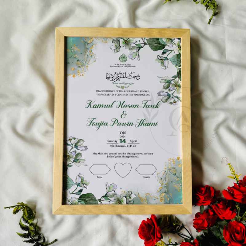 Sage Bloom Nikahnama – Elegant Green Floral Marriage Certificate