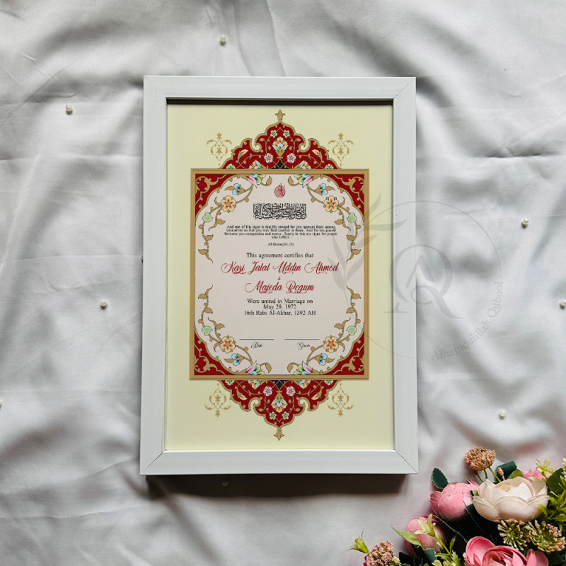 Crimson Crown Nikahnama – Islamic Floral Marriage Certificate