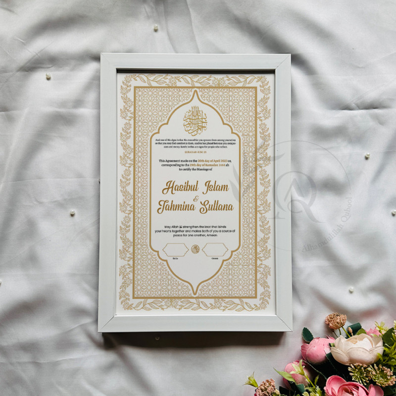Golden Wreath Nikahnama – Elegant Islamic Marriage Certificate