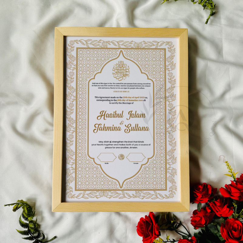 Golden Wreath Nikahnama – Elegant Islamic Marriage Certificate