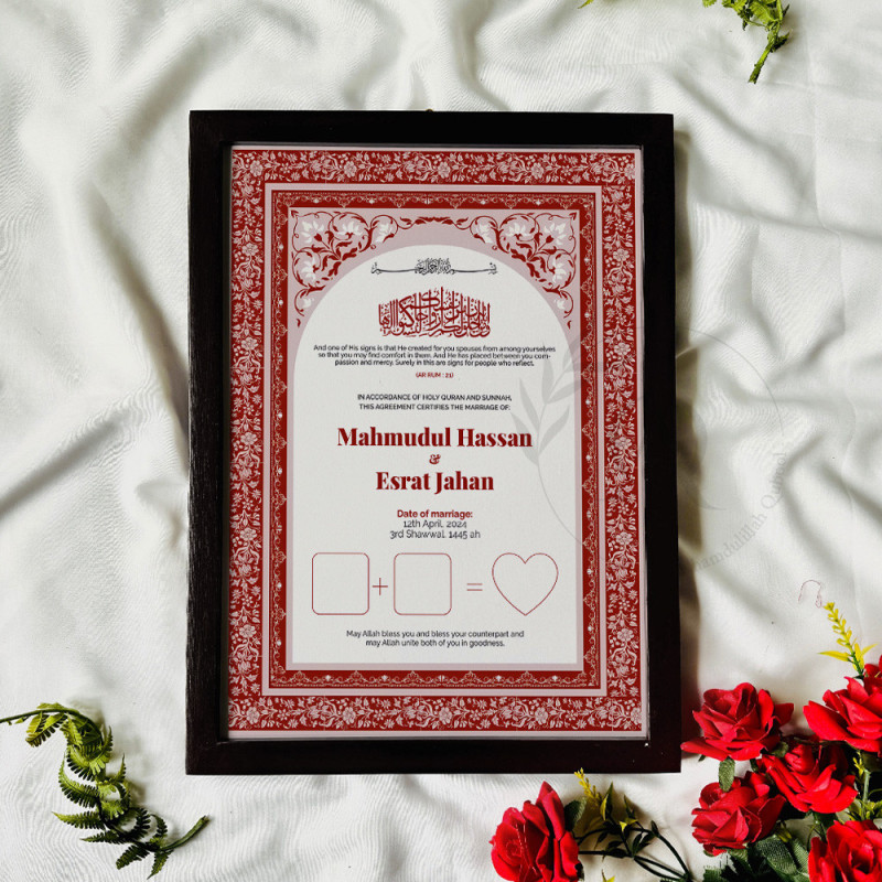 Crimson Bloom Nikahnama – Elegant Islamic Marriage Certificate with Floral Border