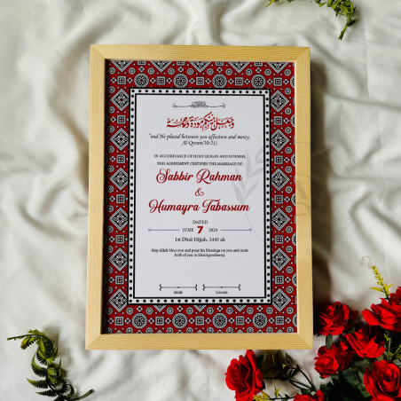 Tribal Crimson Nikahnama – Islamic Marriage Certificate with Bold Pattern