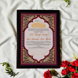 Royal Plum Garden Nikahnama – Floral Mughal Arch Islamic Marriage Certificate