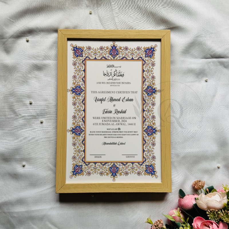 Sapphire Bloom Nikahnama – Ornate Blue & Gold Islamic Marriage Certificate