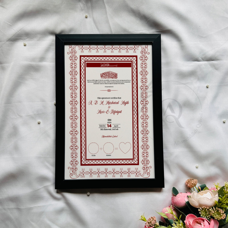 Crimson Grace Nikahnama – Red Lattice Islamic Marriage Certificate
